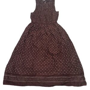 EUC Madewell Women’s Large Smocked Bodice Brown Print Maxi Dress